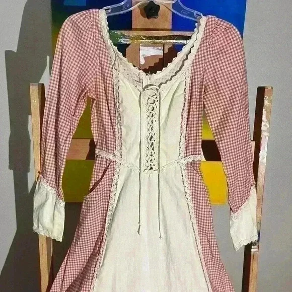 Gunne Sax By Jessica Vintage 70s Check Prairie Boho Corset Womens 5 XXS Dress - Picture 4 of 7